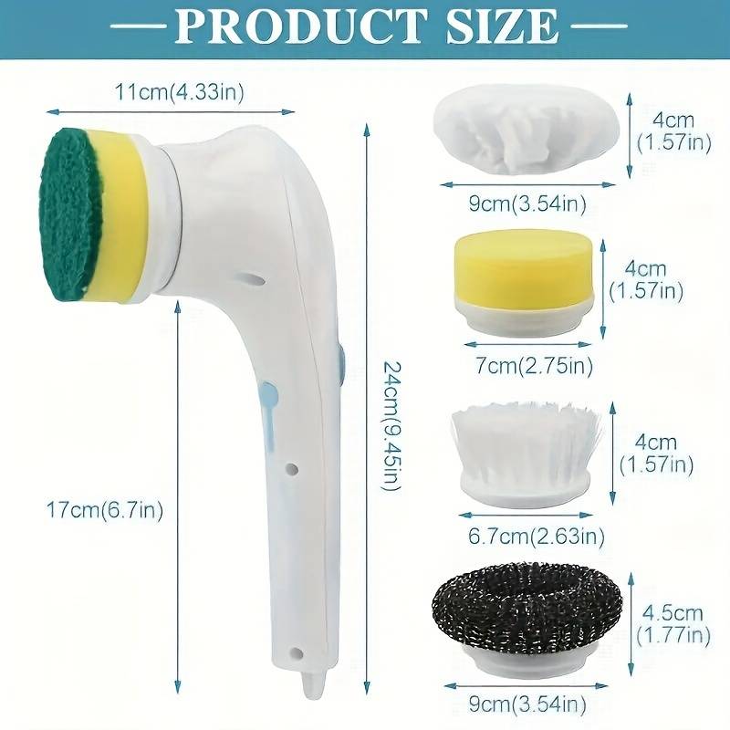 Electric Cleaning Brush with 5 Replaceable Brush Heads